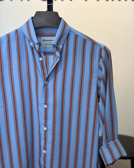 Sky Blue Rust Stripe Shirt