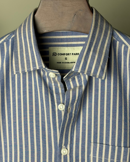 Slate Blue Striped Box Fit Shirt