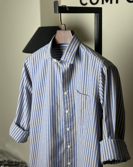 Slate Blue Striped Box Fit Shirt