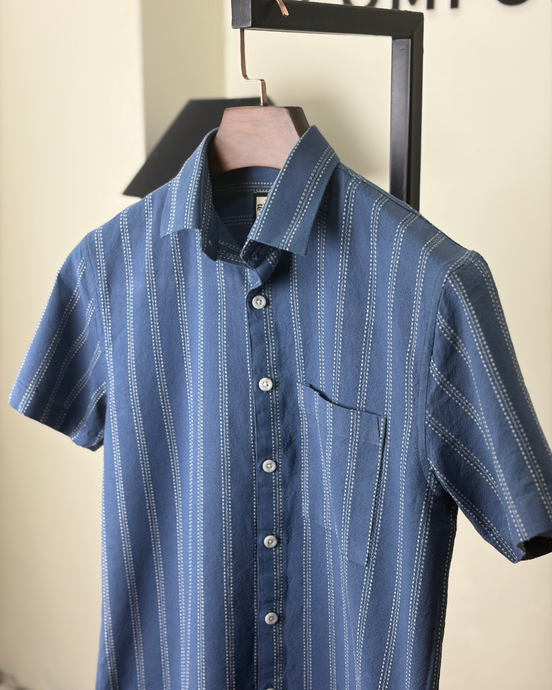 Slate Blue Striped half shirt