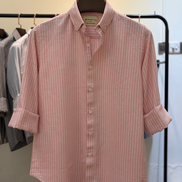 Soft pink shirt with white pinstripes