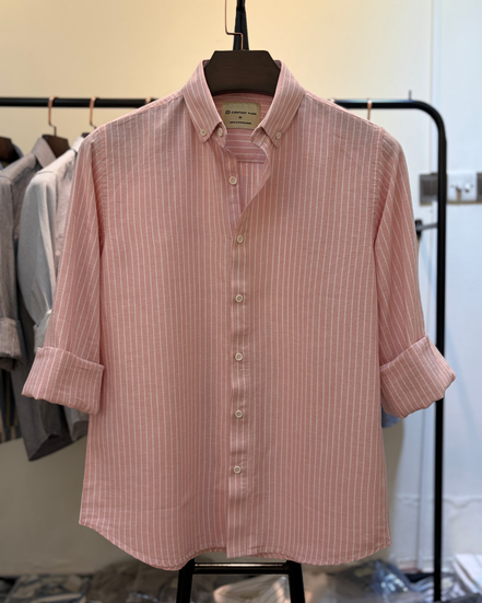 Soft pink shirt with white pinstripes