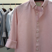 Soft pink shirt with white pinstripes
