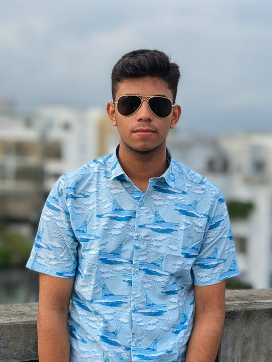 Men's Persian Blue Abstract Half Sleeve Shirt