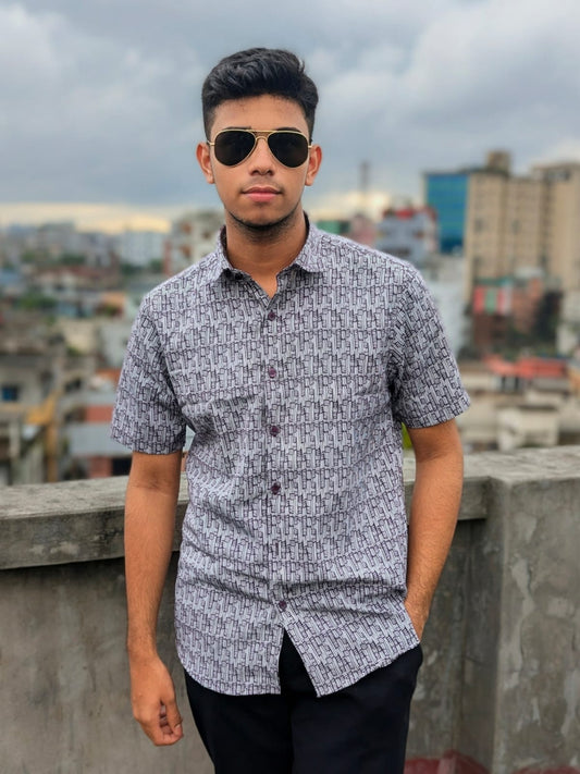 Men's Pastel Purple Abstract Half Sleeve Shirt