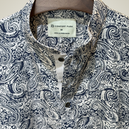 White base with navy blue paisley print