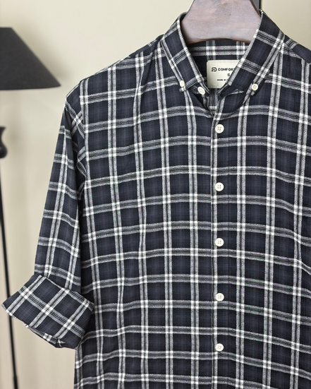 Black textured check shirt