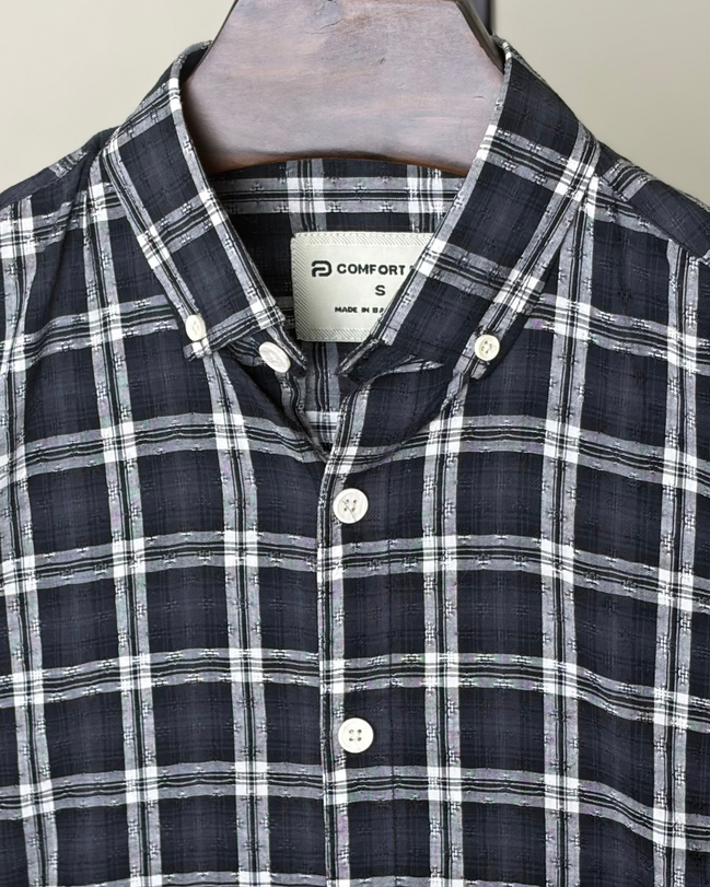 Black textured check shirt