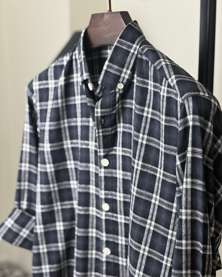 Black textured check shirt