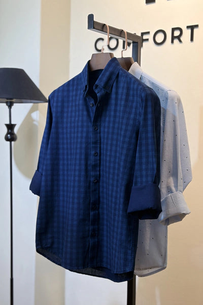 Navy Check Shirt and Light Blue Printed Shirt - Rack Display | ComfortPark