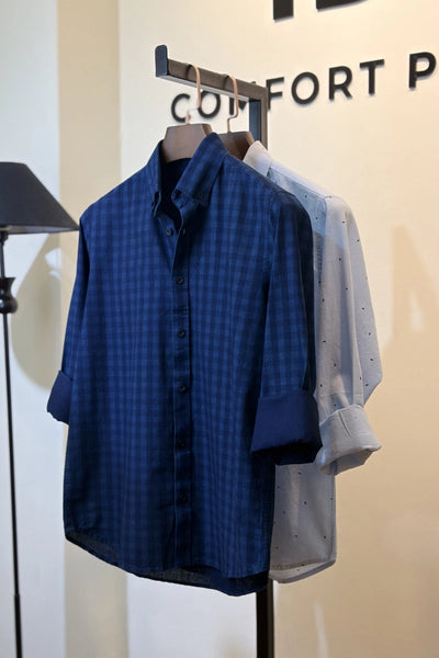 Navy Check Shirt and Light Blue Printed Shirt - Rack Display | ComfortPark