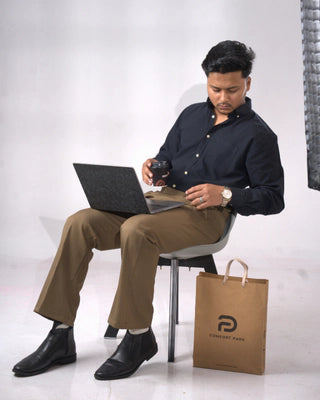 Navy Blue Shirt with Khaki Trousers - Formal Outfit for Men | ComfortPark